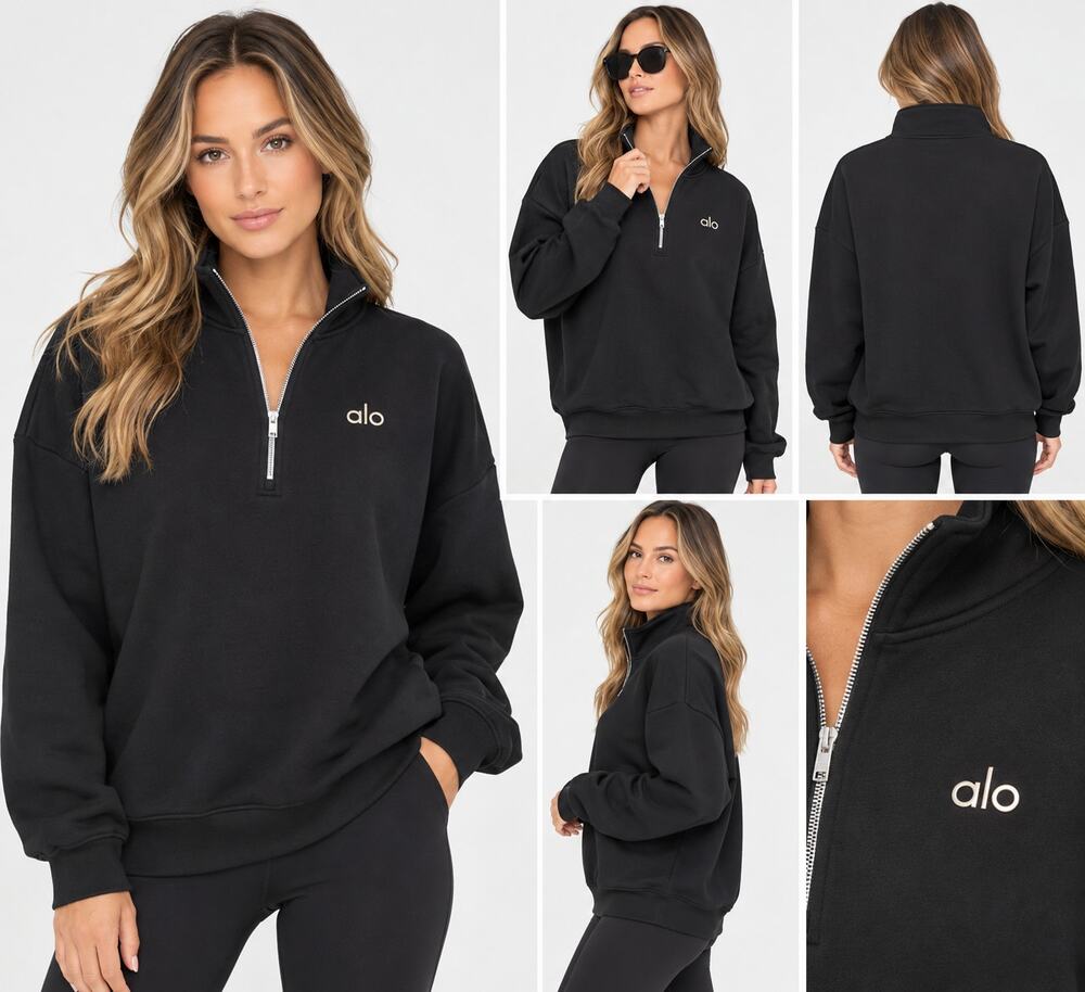 Alo Yoga Accolade 1/4 Zip Pullover Black Size Large NWT Oversized